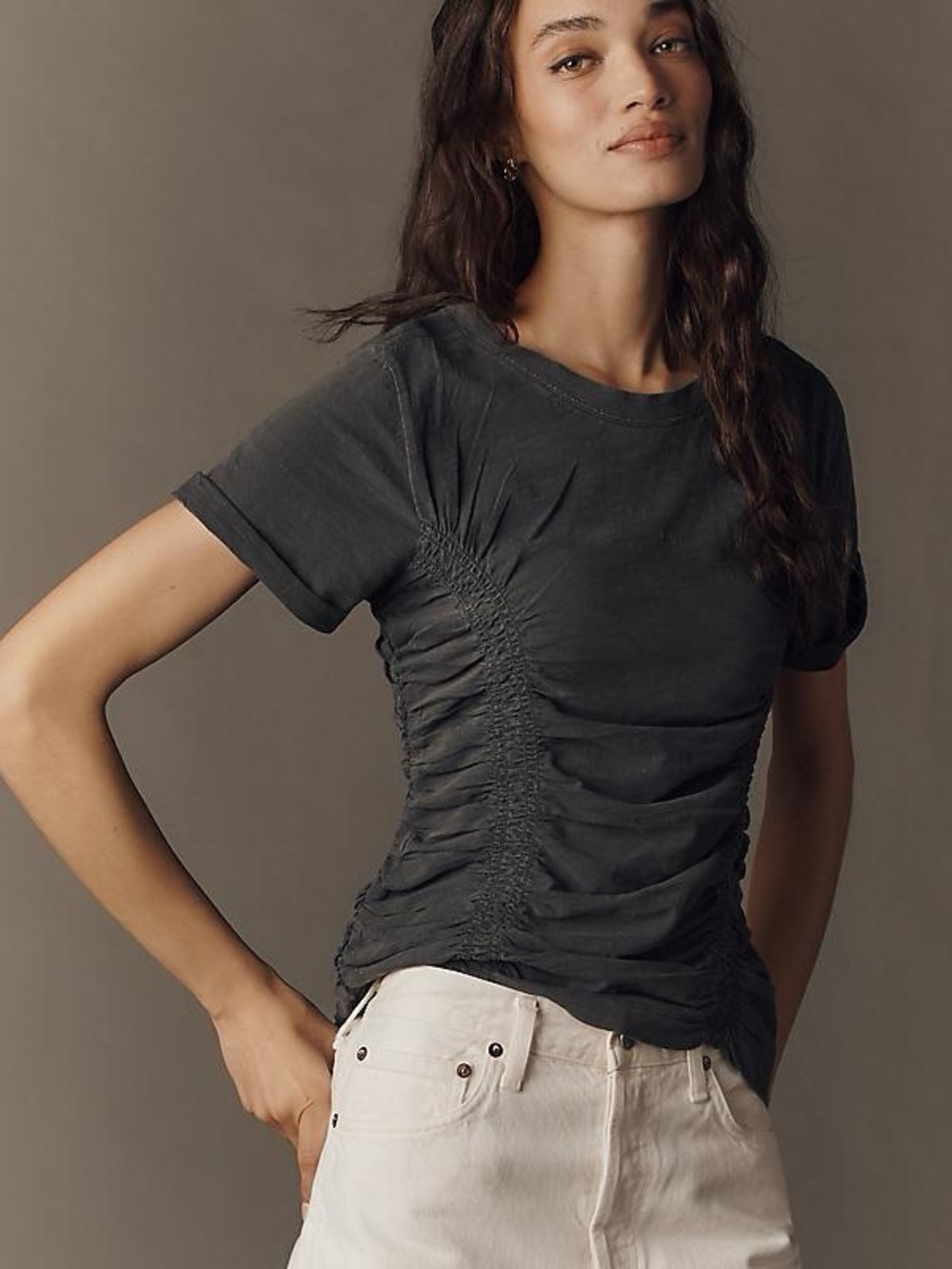 Anthropologie Bennie Ruched Tee Sz XXS